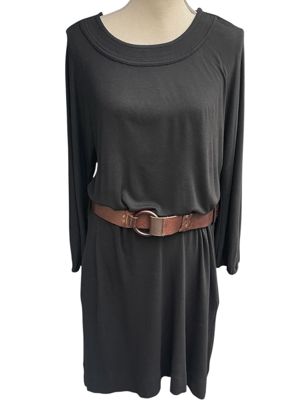 See by Chloe Black Scoop Neck Belted Long Sleeve Dress (6)